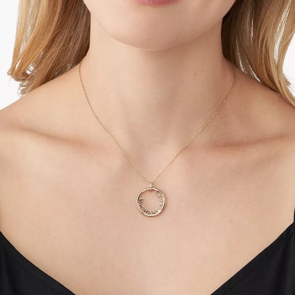 Michael Kors Gold Tone Logo Pendant With Rhinestone Accent Necklace NWT - Picture 3 of 10